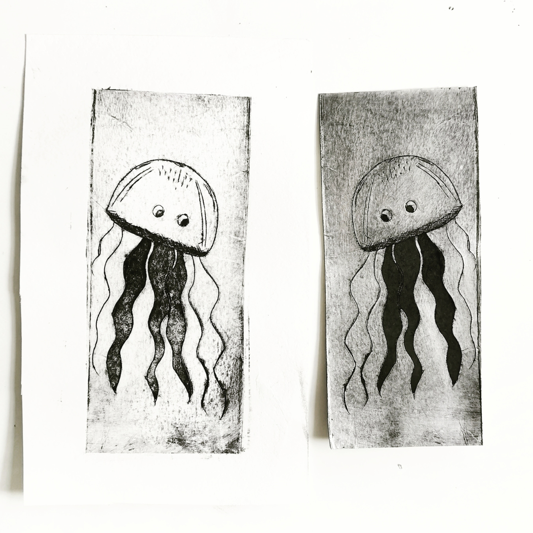 Jellyfish made with drypoint - Character Design